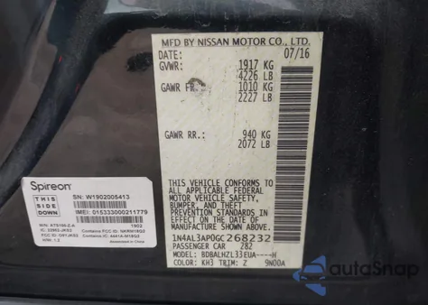 2016 Nissan Altima 2.5 Sr z USA, uszkodzony, nr VIN 1N4AL3AP0GC268232